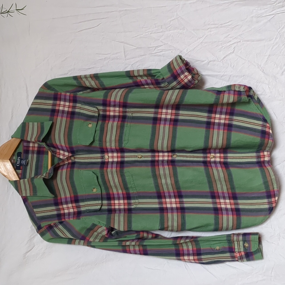Chaps shirt green purple plaid cotton medium